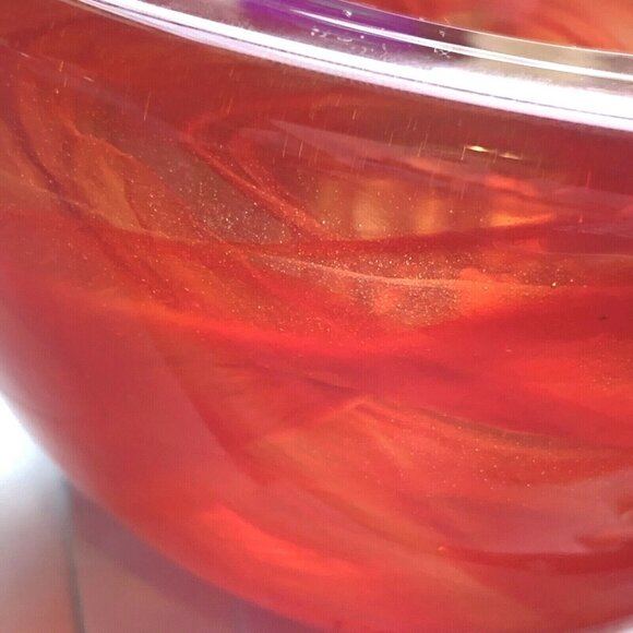 Kosta Boda Atoll Bowl Paperweight Anna Ehrner Red Swirl Art Glass Sweden - Picture 12 of 12